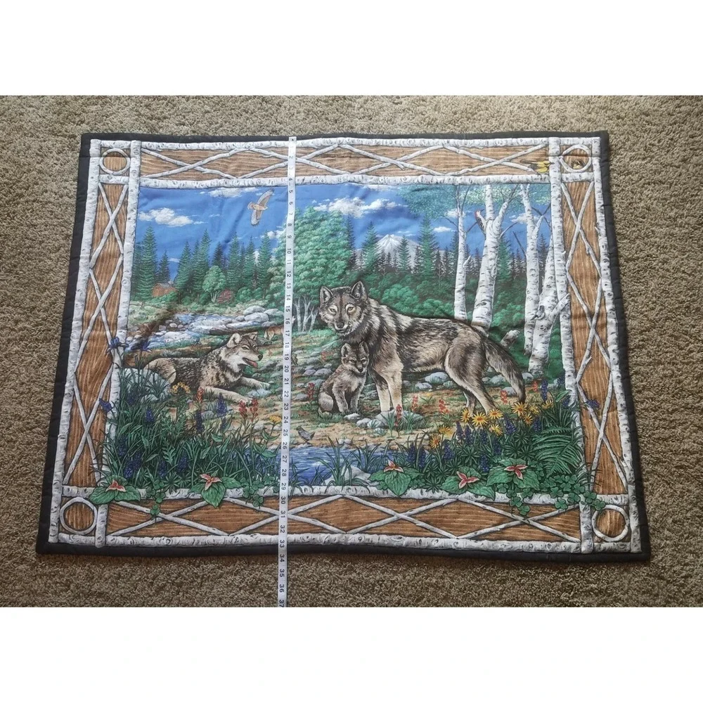 Handmade Wolf Wall Hanging & 2 Throw Pillows